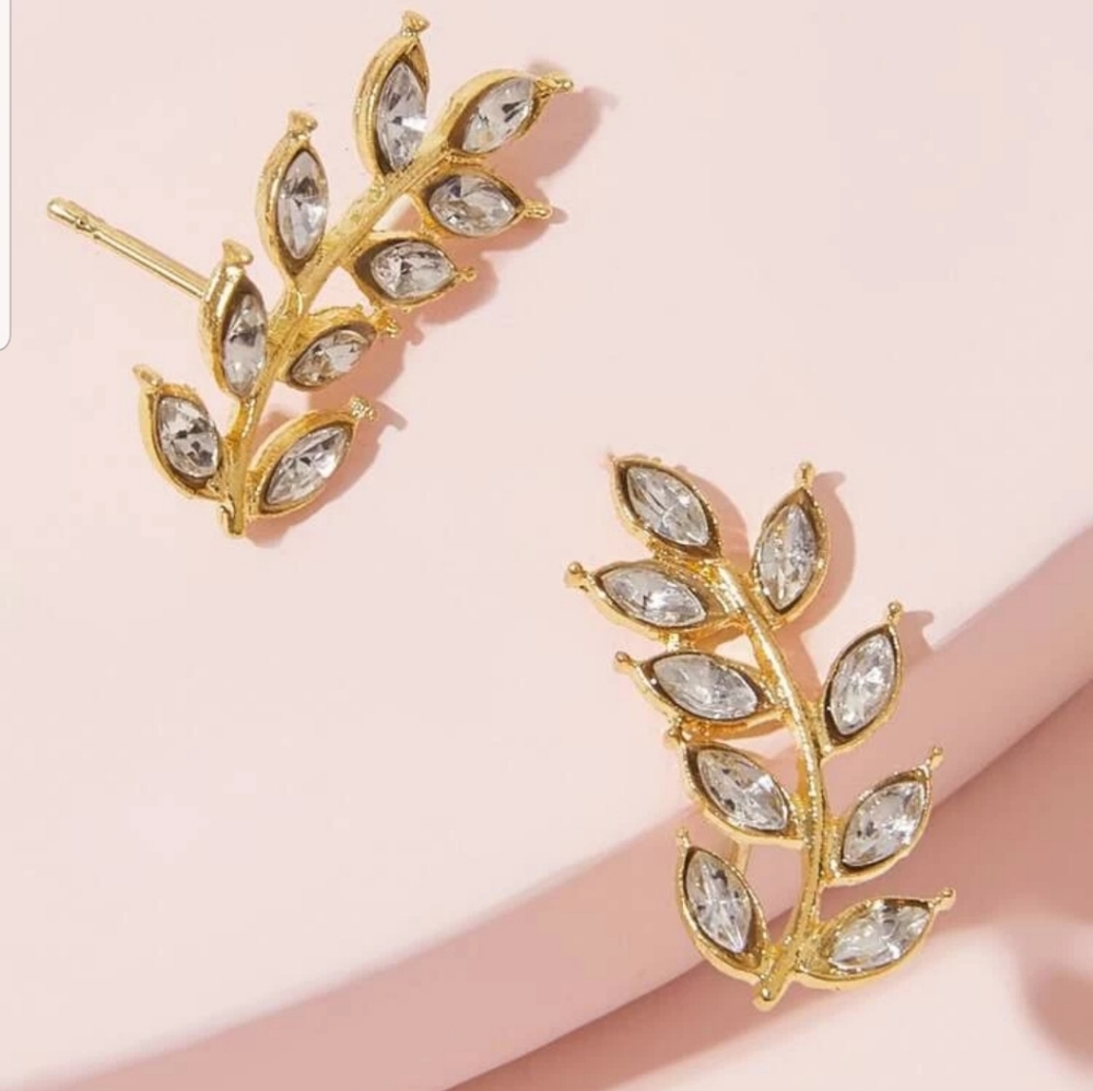*Bev* Leaf Rhinestone earrings - Picture 4 of 4